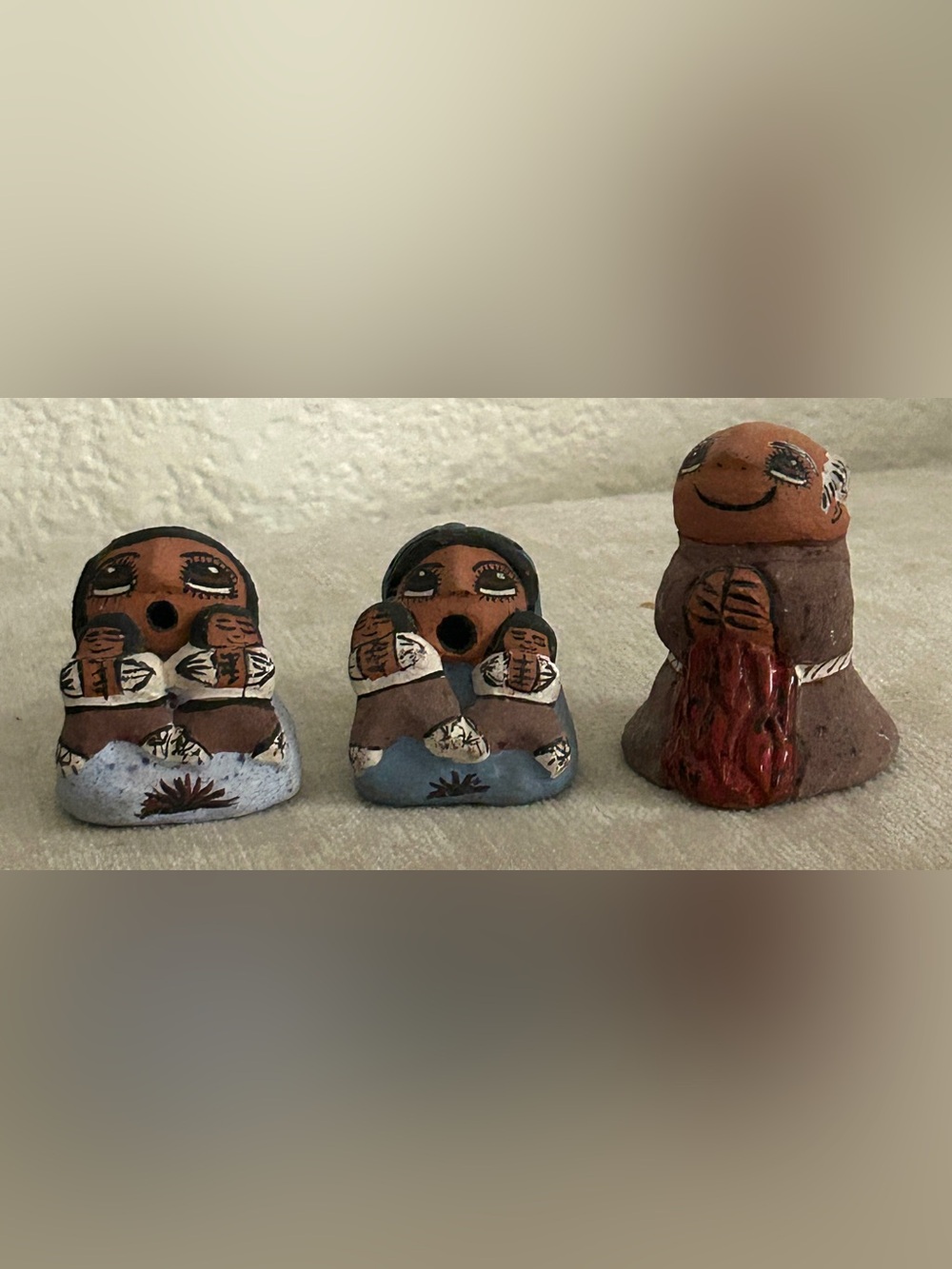 3 Vintage 1992 Evez Signed Pottery Figurines Southwest Ceramic Sculptures